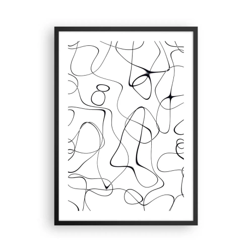Plakát v černém rámu - Abstraktní černé čáry na bílém pozadí - 50x70cm - Cesty života, zákruty osudu - Moderní nástěnná dekorace do obývacího pokoje a ložnice ARTTOR