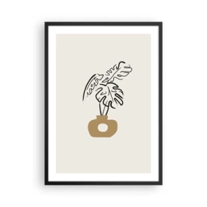 Plakát v černém rámu - Minimalistická kresba monstery ve váze - 50x70cm - Monstera – ozdoba pro domácnost - Moderní nástěnná dekorace do obývacího pokoje a ložnice ARTTOR