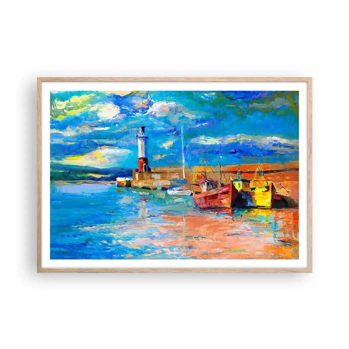 Plakát v rámu světlý dub - Odpoledne v duhové zátoce - 100x70 cm