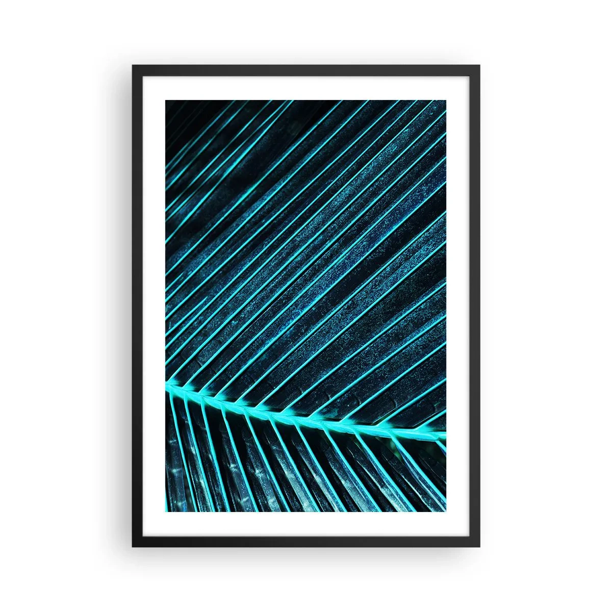 Plakát v černém rámu - Abstraktní struktura listu v neonových barvách - 50x70cm - Textura zeleně - Moderní nástěnná dekorace do obývacího pokoje a ložnice ARTTOR