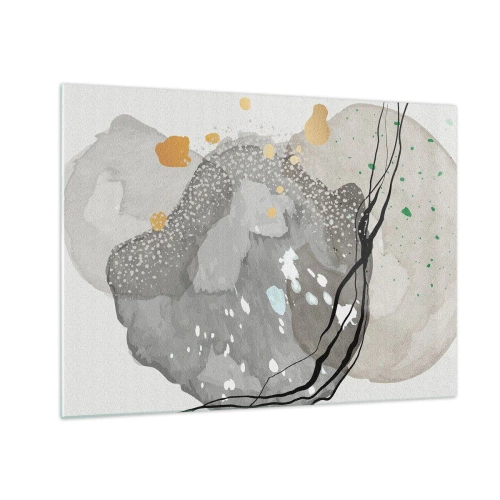 Obraz na skle - Organické tvary a skvrny v tlumených barvách s detaily - 70x50cm - Organická kompozice - Moderní nástěnná dekorace do obývacího pokoje a ložnice ARTTOR