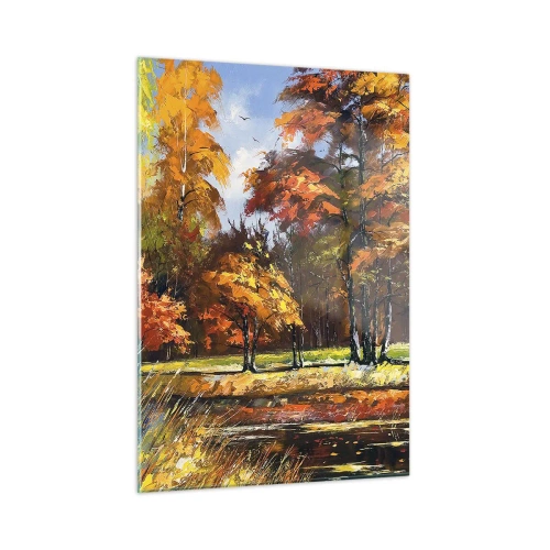 Obraz na skle - Krajinka ve zlaté a hnědé - 50x70 cm