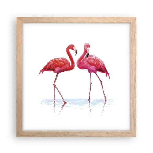 Plakát v rámu světlý dub - Růžové rendez-vous - 30x30 cm