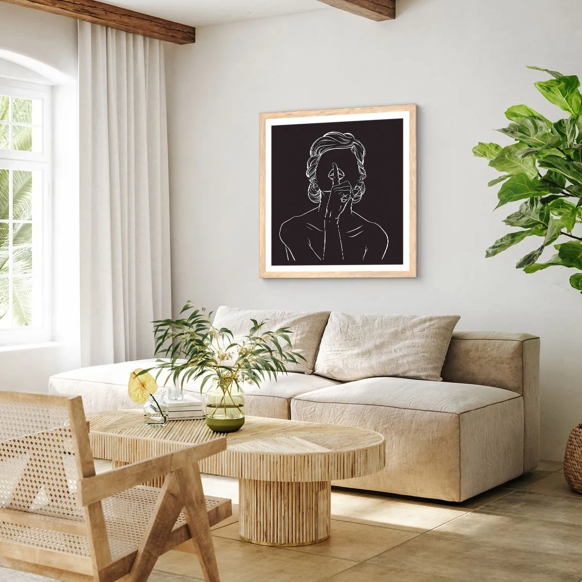 Plakát v rámu světlý dub - Krása rozkvétá v tichu - 60x60 cm