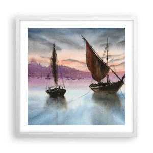 Plakát v bílém rámu - Večer v přístavu - 50x50 cm