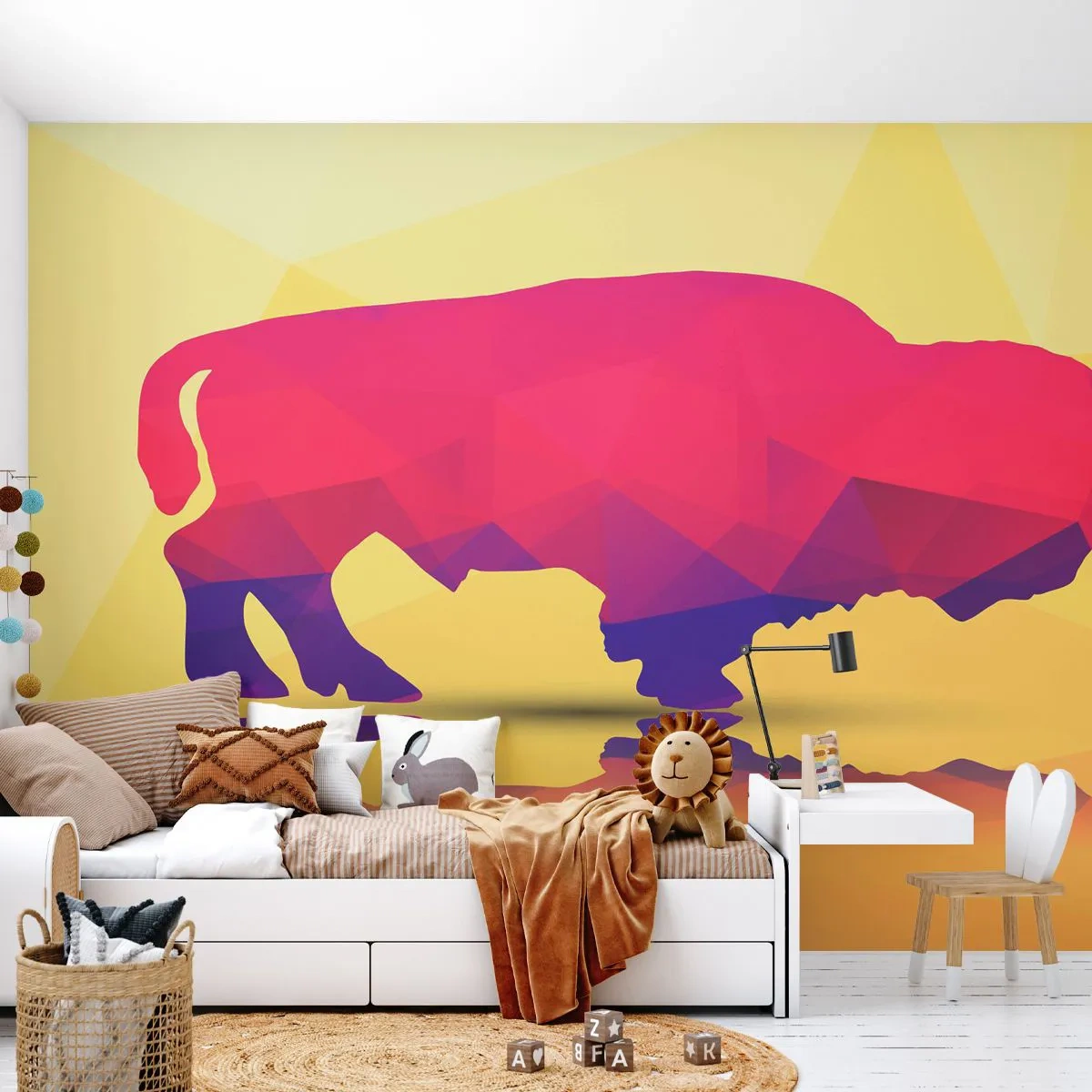 Fototapeta Premium Canvas - Amarantová síla zubra - Zvířata, Wisent, Geometrický obrazec - 250x175 cm