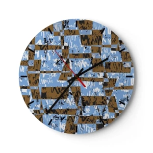 Nástěnné hodiny - Geometrické vzory v odstínech modré a hnědé - 30x30cm - Nelidová vystřihovánka - Moderní nástěnná dekorace do obývacího pokoje, kuchyně a ložnice ARTTOR