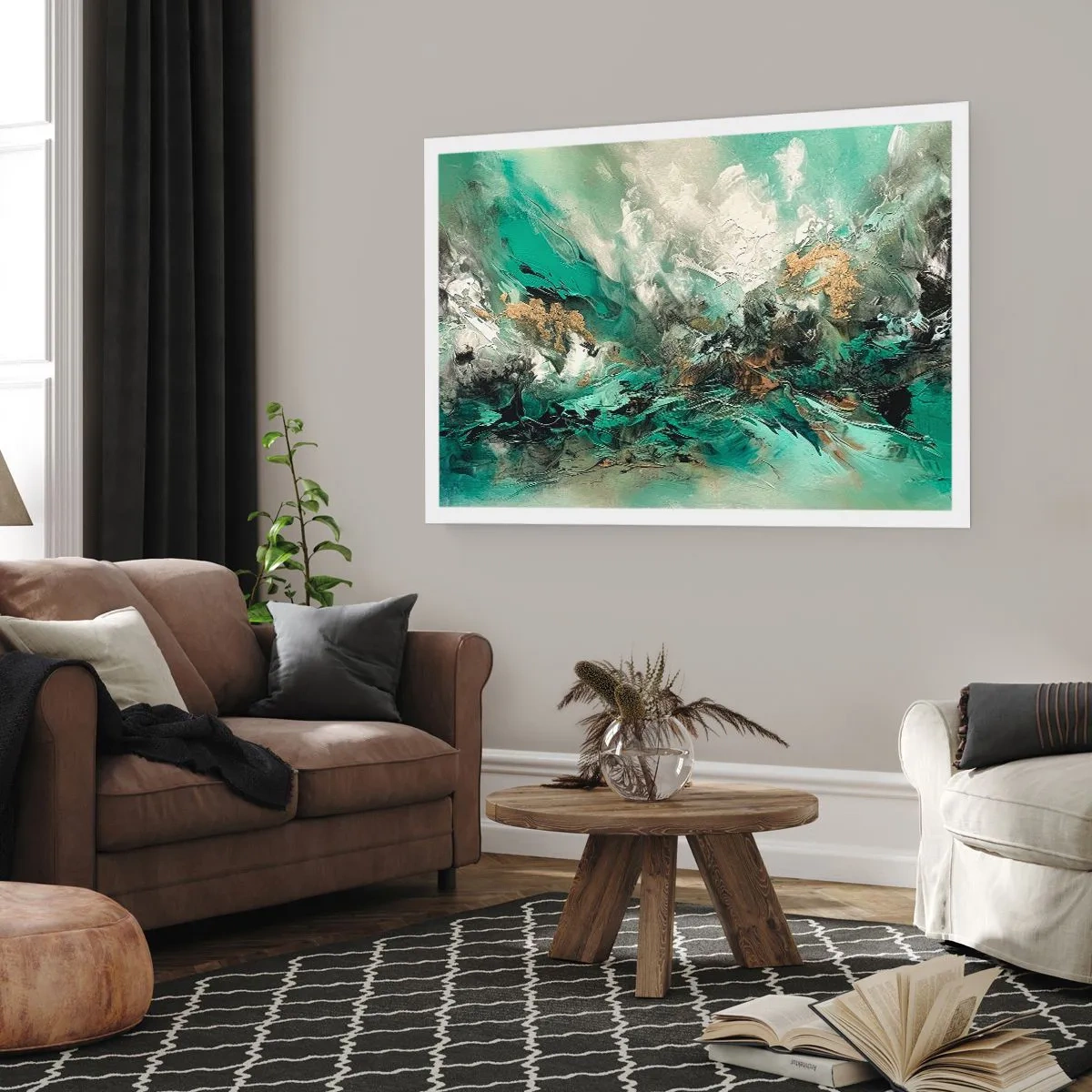 Plakát - Smaragdově černé vlnobití - 40x30 cm
