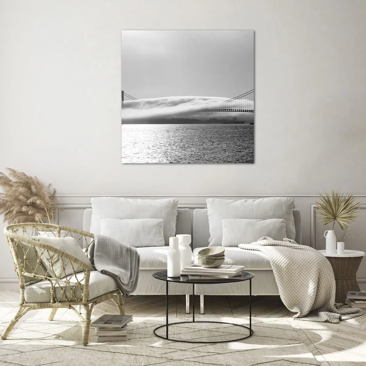 Obraz na skle - Proplout Zlatou bránou - 70x70 cm