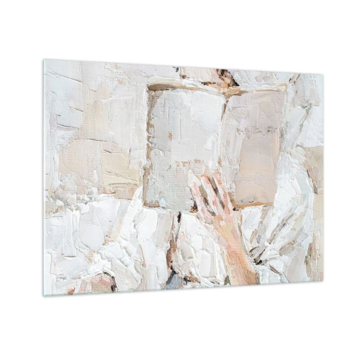 Obraz na skle - Člověk ponořený do čtení knihy na jasném, impresionistickém pozadí - 70x50cm - V jiném světě - Moderní nástěnná dekorace do obývacího pokoje a ložnice ARTTOR
