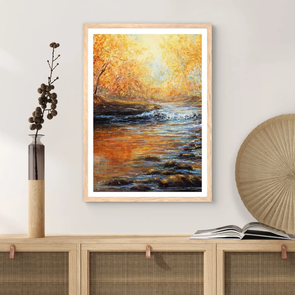 Plakát v rámu světlý dub - Zlatý potok - 50x70 cm