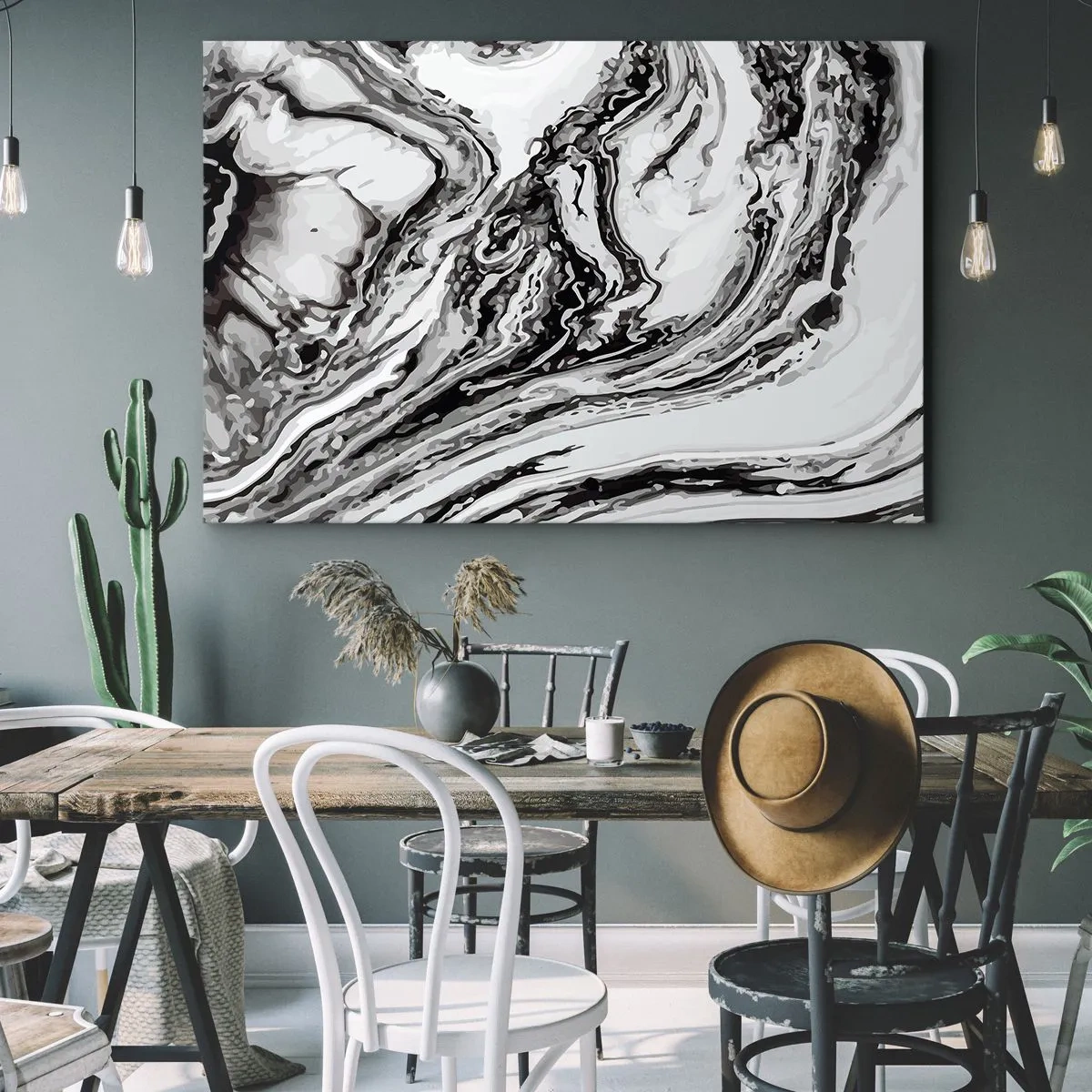Obraz na plátně - Abstraktní mramorový vzor v černé a bílé - 70x50cm - Na začátku byl chaos - Moderní nástěnná dekorace do obývacího pokoje a ložnice ARTTOR