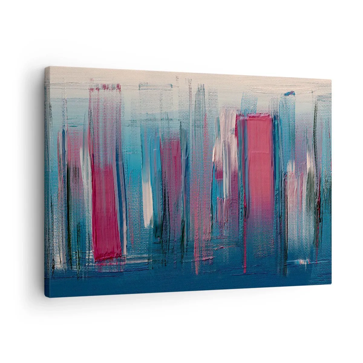 Obraz na plátně - Abstraktní vertikální tvary v odstínech modré a červené - 70x50cm - Vertikální kompozice v modré a červené - Moderní nástěnná dekorace do obývacího pokoje a ložnice ARTTOR