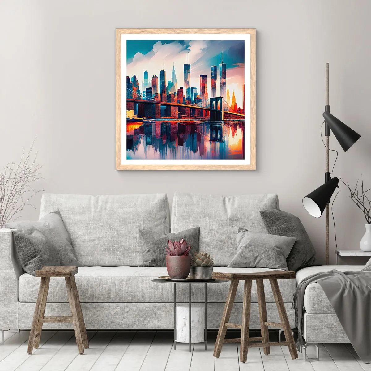 Plakát v rámu světlý dub - Famózní New York - 40x40 cm