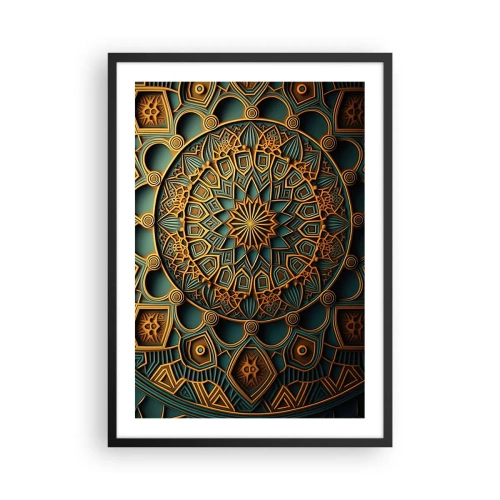 Plakát v černém rámu - Zlatá mandala na tmavém pozadí - 50x70cm - V arabském stylu - Moderní nástěnná dekorace do obývacího pokoje a ložnice ARTTOR