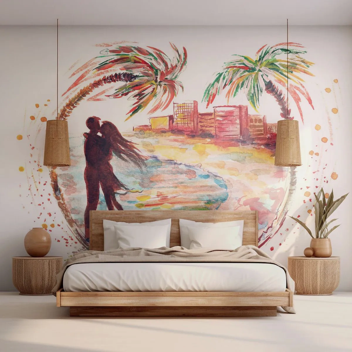 Fototapeta Samolepicí Deluxe Sticker - Romantické prázdniny - Lidé, Kokosová palma, Pláž - 250x175 cm