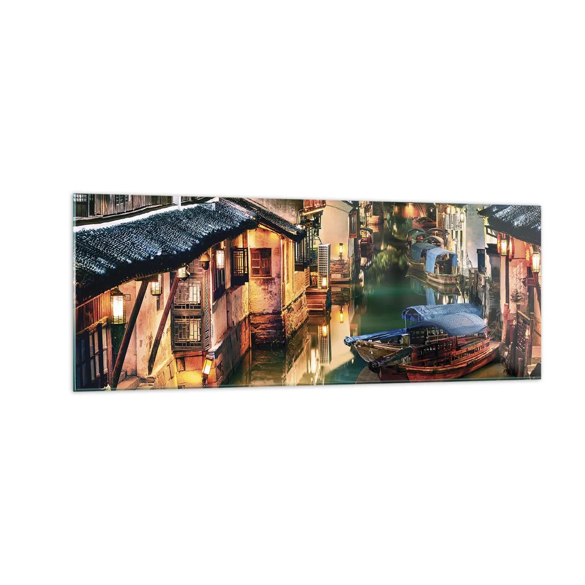Obraz na skle - Večer na čínské ulici - 140x50 cm