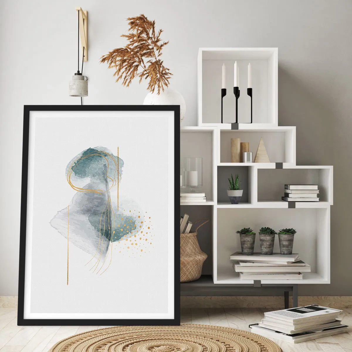 Plakát v černém rámu - O vztahu mezi šedou a zlatou - 40x50 cm