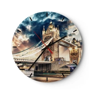 Nástěnné hodiny - Tower Bridge v noci s dramatickou oblohou - 30x30cm - Pomník viktoriánského impéria - Moderní nástěnná dekorace do obývacího pokoje, kuchyně a ložnice ARTTOR