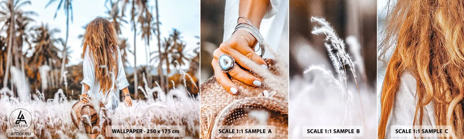 Fototapeta Vzorek Standard Eco - Zrozená z travní chmýří - Žena, Vinobraní, Boho - 100x30 cm