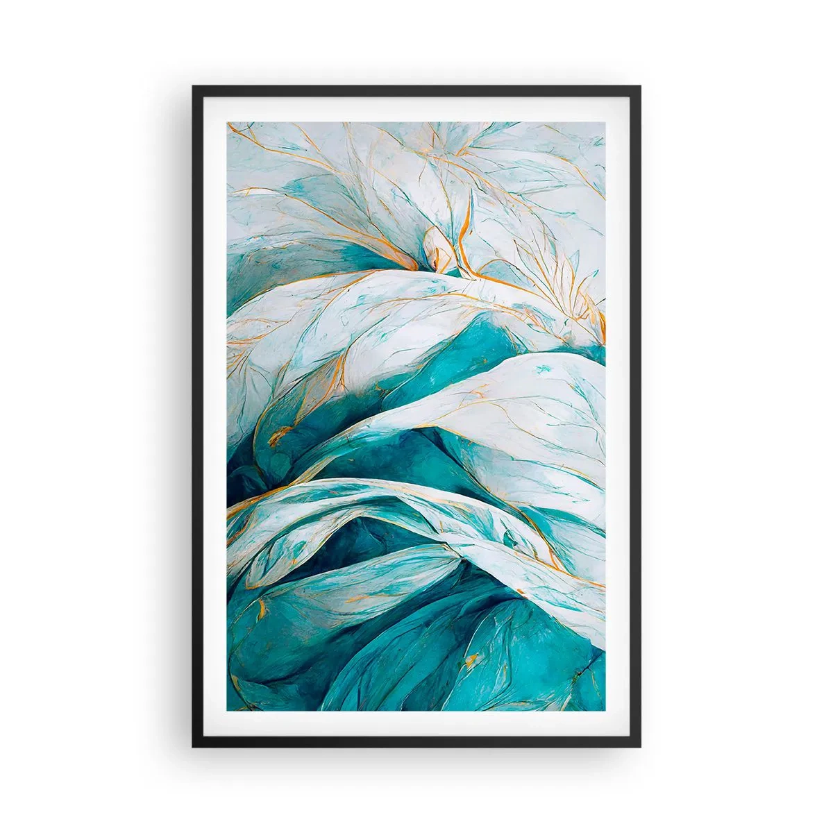 Plakát v černém rámu - Modrá abstrakce se zlatým motivem - 61x91 cm