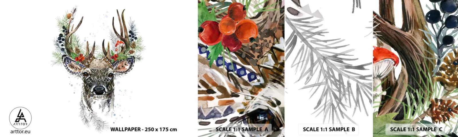 Vzor Fototapety Samolepicí Deluxe Sticker - Ve slavnostním rouchu - Abstrakce, Jelen, Sob - 100x30 cm