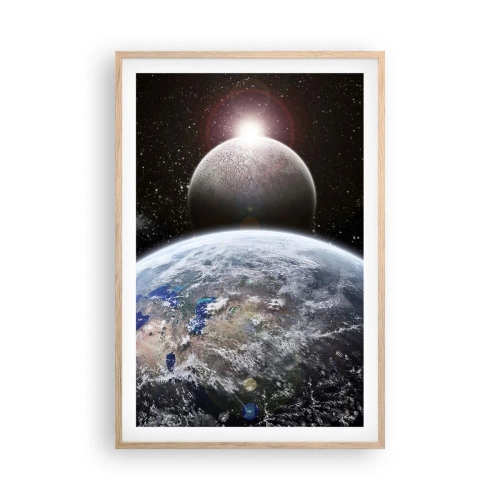 Plakát v rámu světlý dub - Vesmírná krajina - východ slunce - 61x91 cm