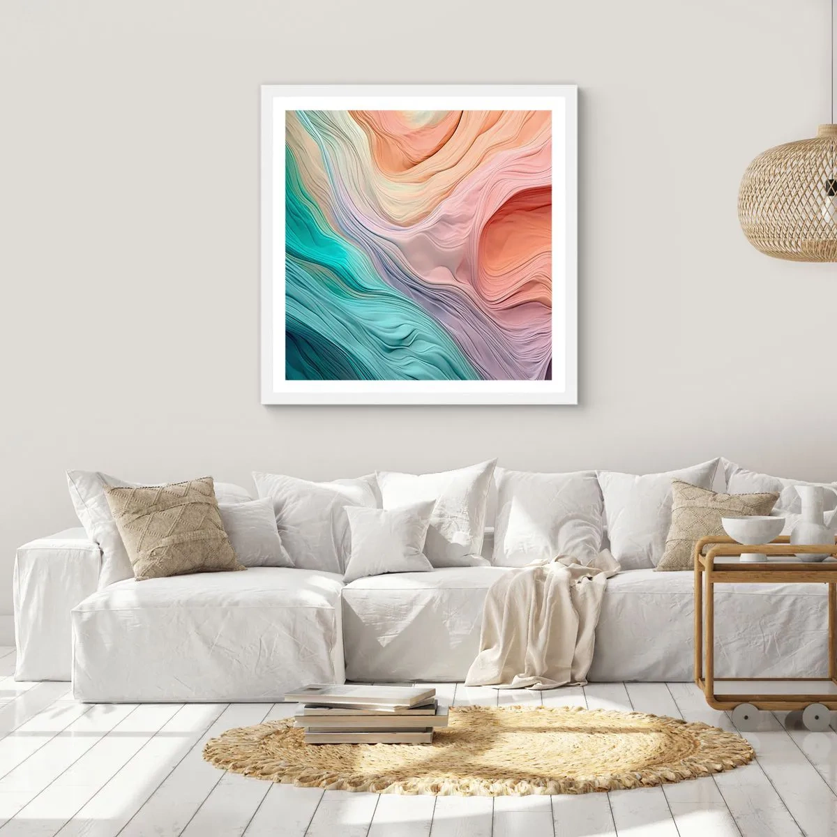 Plakát v bílém rámu - Duhová vlna - 50x50 cm