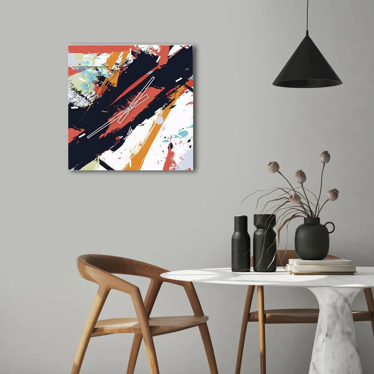 Nástěnné hodiny - Dynamická kompozice - 30x30 cm