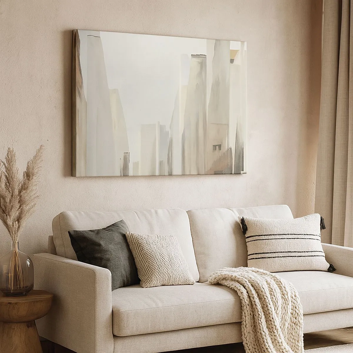 Obraz na plátně - Abstraktní městská krajina v pastelových odstínech - 70x50cm - Sen o městě - Moderní nástěnná dekorace do obývacího pokoje a ložnice ARTTOR