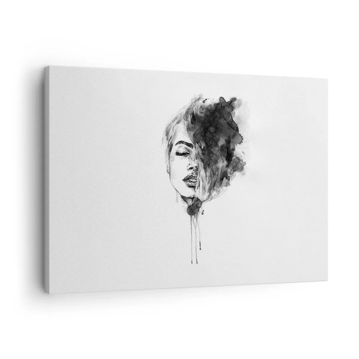 Obraz na plátně - Umělecký portrét ženy v akvarelové technice s abstraktními detaily - 70x50cm - O čem sní dívka - Moderní nástěnná dekorace do obývacího pokoje a ložnice ARTTOR
