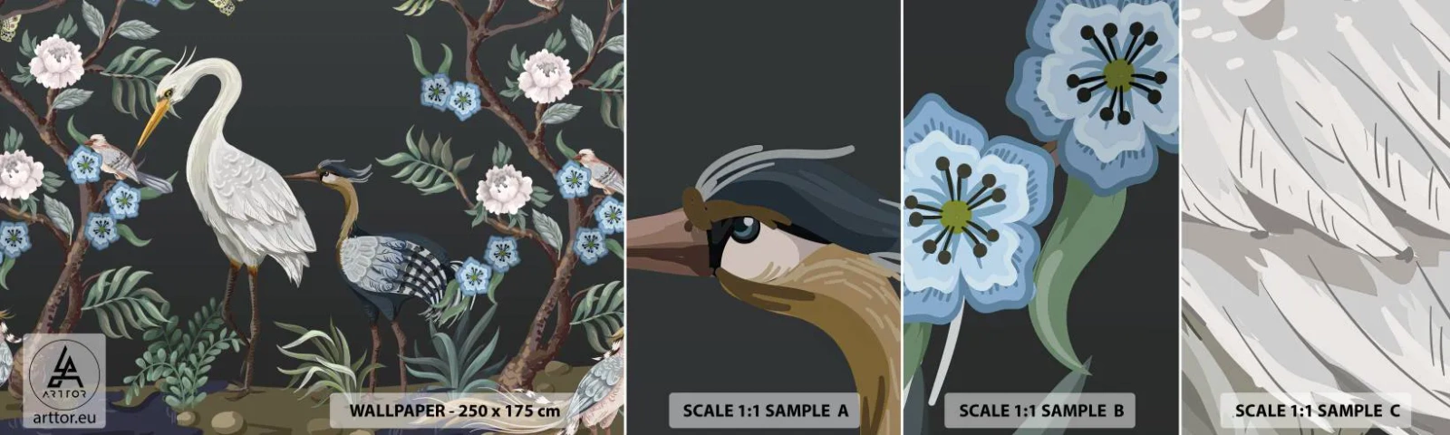 Fototapeta Vzorek Standard Eco - Ptačí průvod - Zvířata, Květiny, Pták - 100x30 cm