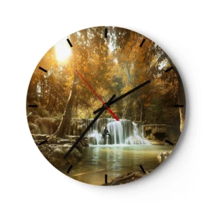 Nástěnné hodiny - Malebný vodopád obklopený podzimními stromy - 30x30cm - Parkový vodopád - Moderní nástěnná dekorace do obývacího pokoje, kuchyně a ložnice ARTTOR