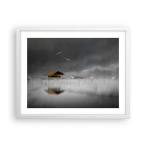 Plakát v bílém rámu - Úkryt před deštěm - 50x40 cm