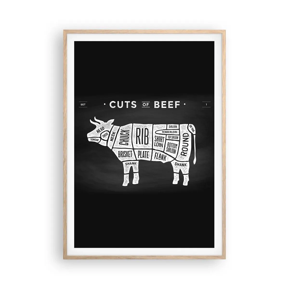 Plakát v rámu světlý dub - Slabikář řezníka - 70x100 cm