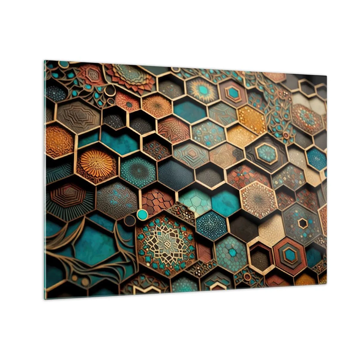 Obraz na skle - Mozaika s geometrickými vzory v orientálním stylu - 70x50cm - Arabské ornamenty – variace - Moderní nástěnná dekorace do obývacího pokoje a ložnice ARTTOR