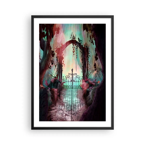 Plakát v černém rámu - Tajemná brána v lese s barevným pozadím - 50x70cm - Tajná zahrada - Moderní nástěnná dekorace do obývacího pokoje a ložnice ARTTOR