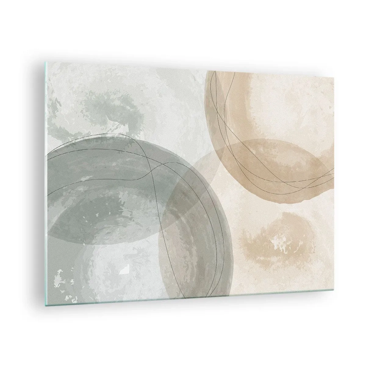 Obraz na skle - Pastelové kruhy a čáry v jemné kompozici - 70x50cm - Pronikání světů - Moderní nástěnná dekorace do obývacího pokoje a ložnice ARTTOR