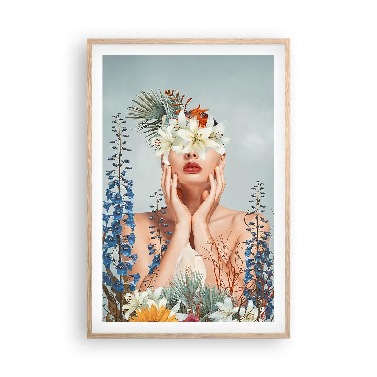 Plakát v rámu světlý dub - Žena – květina - 61x91 cm