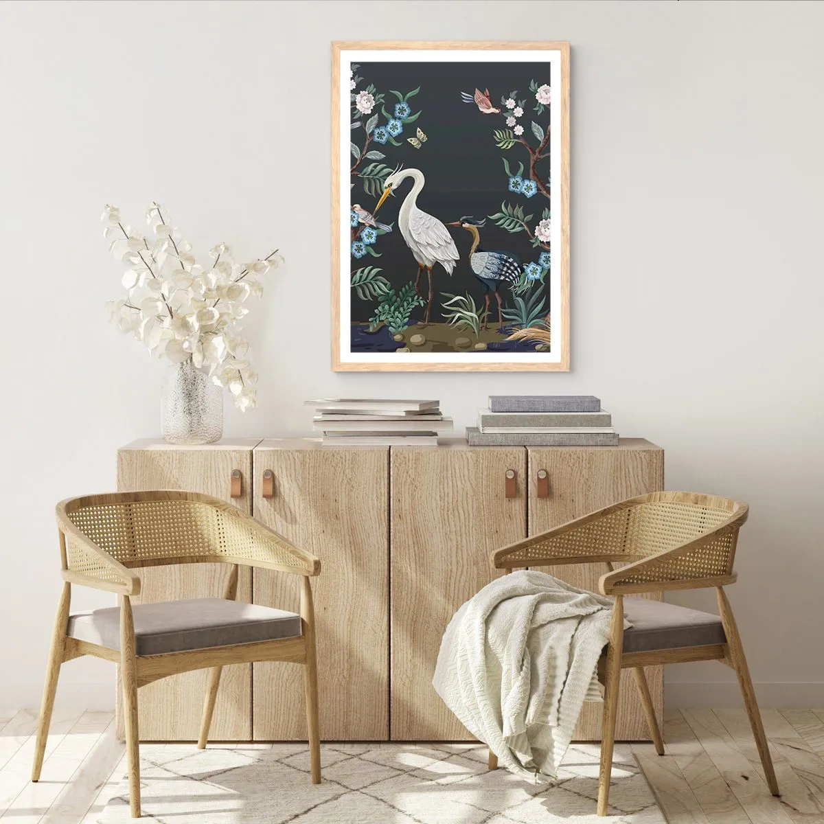 Plakát v rámu světlý dub - Ptačí průvod - 70x100 cm