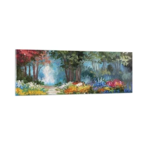 Obraz na skle - Lesní zahrada, květinový les - 90x30 cm