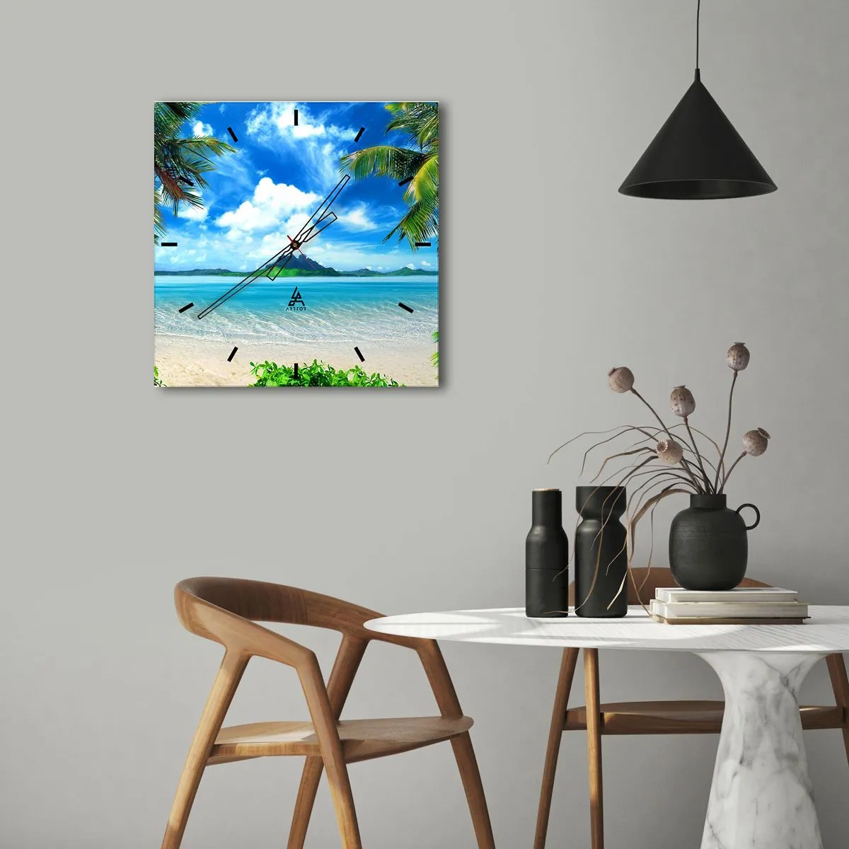 Nástěnné hodiny - Modř tropů - 40x40 cm