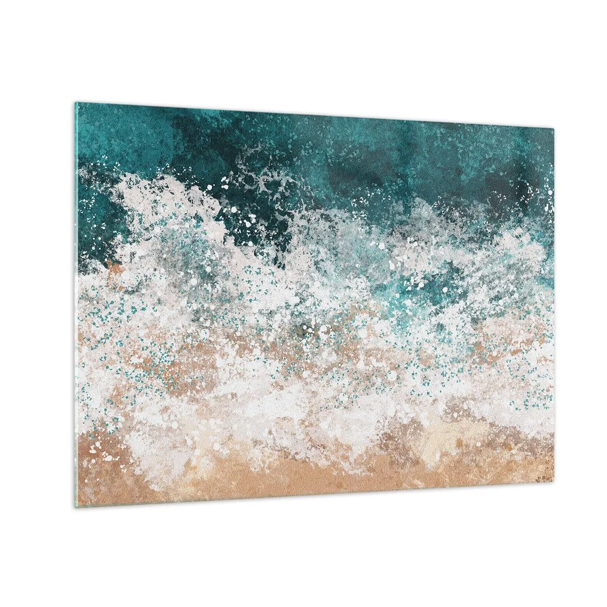 Obraz na skle - Abstraktní mořské vlny v odstínech tyrkysové, bílé a pískově béžové - 70x50cm - Mořské příběhy - Moderní nástěnná dekorace do obývacího pokoje a ložnice ARTTOR