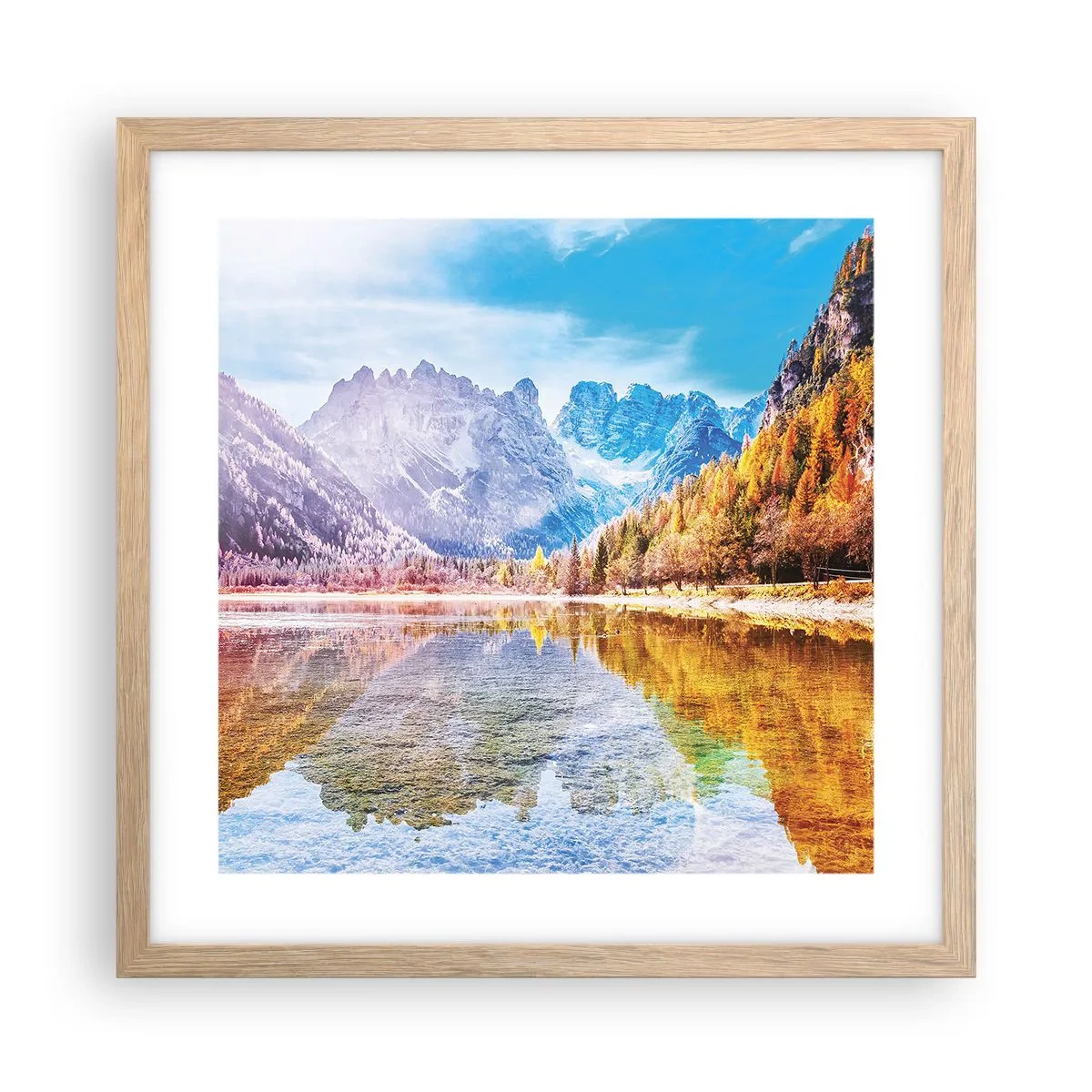 Plakát v rámu světlý dub - A v horách už je podzim - 40x40 cm