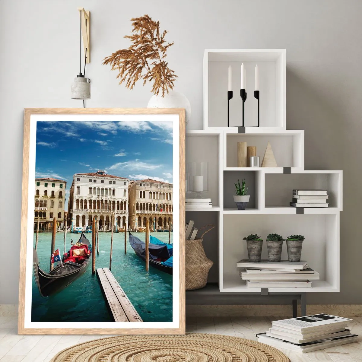 Plakát v rámu světlý dub - Paláce v modři - 50x70 cm