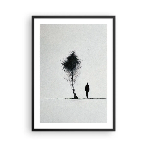 Plakát v černém rámu - Minimalistická silueta a osamělý strom - 50x70cm - Všichni se touláme - Moderní nástěnná dekorace do obývacího pokoje a ložnice ARTTOR