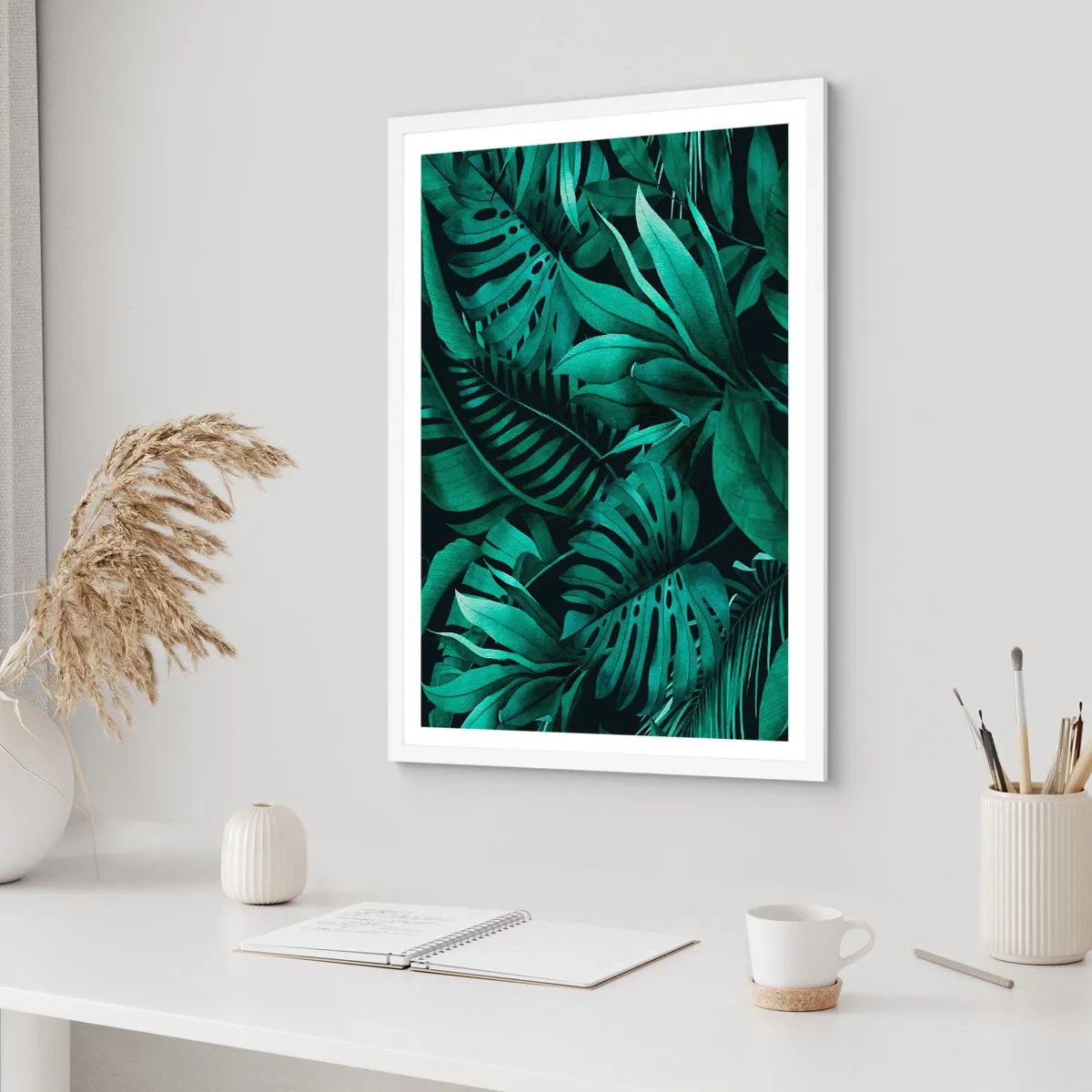 Plakát v bílém rámu - Hloubka tropické zeleně - 40x50 cm