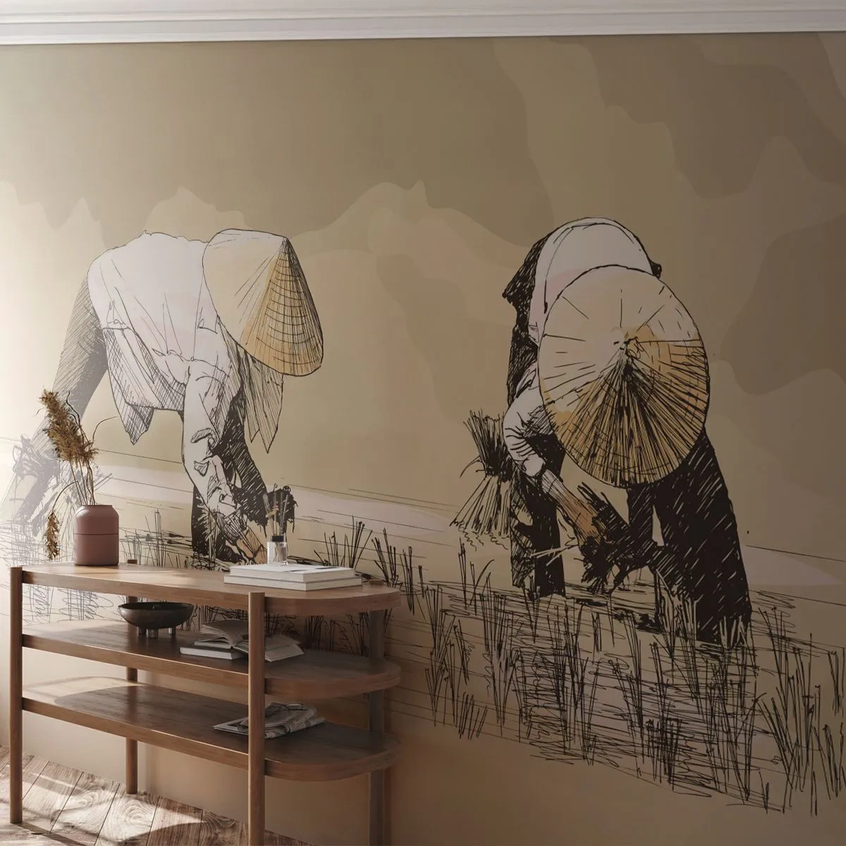 Fototapeta Premium Canvas - Úspěšná sklizeň - Asie, Rýžová plantáž, Rýžové pole - 500x350 cm