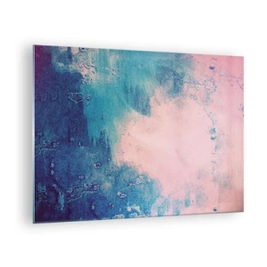Obraz na skle - Abstraktní kombinace modré a pudrově růžové s texturou - 70x50cm - Modrá objetí - Moderní nástěnná dekorace do obývacího pokoje a ložnice ARTTOR