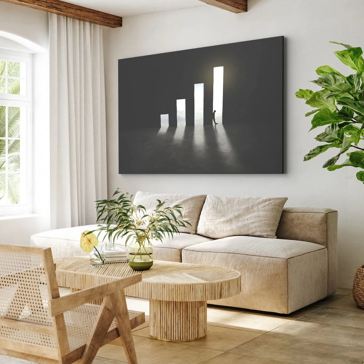 Obraz na plátně - Symbolický růst v podobě průchodů osvětlených světlem - 70x50cm - Úspěch – imprese - Moderní nástěnná dekorace do obývacího pokoje a ložnice ARTTOR